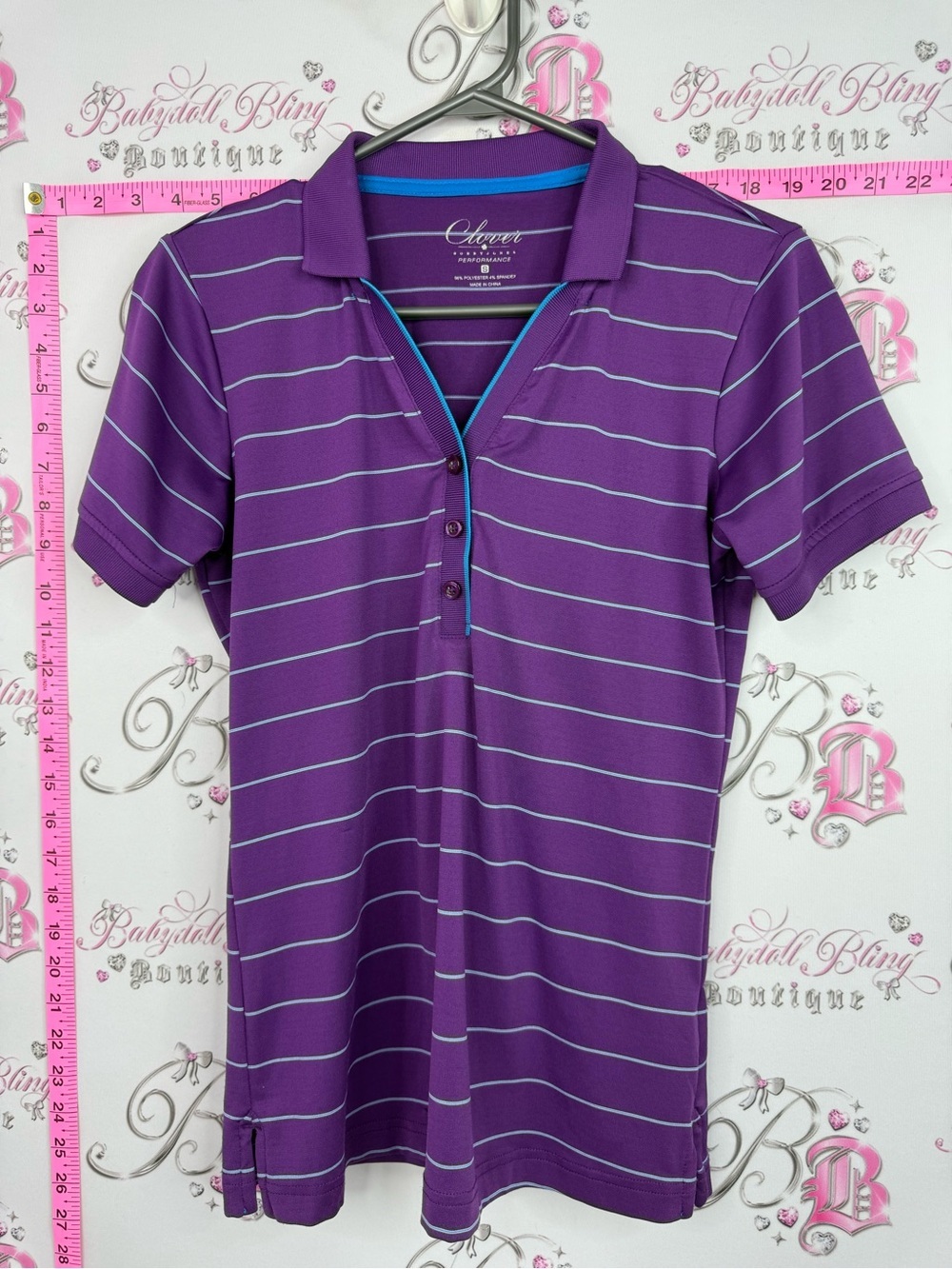 LOVER tshirt stripes Striped Purple Polo with Turquoise Trim